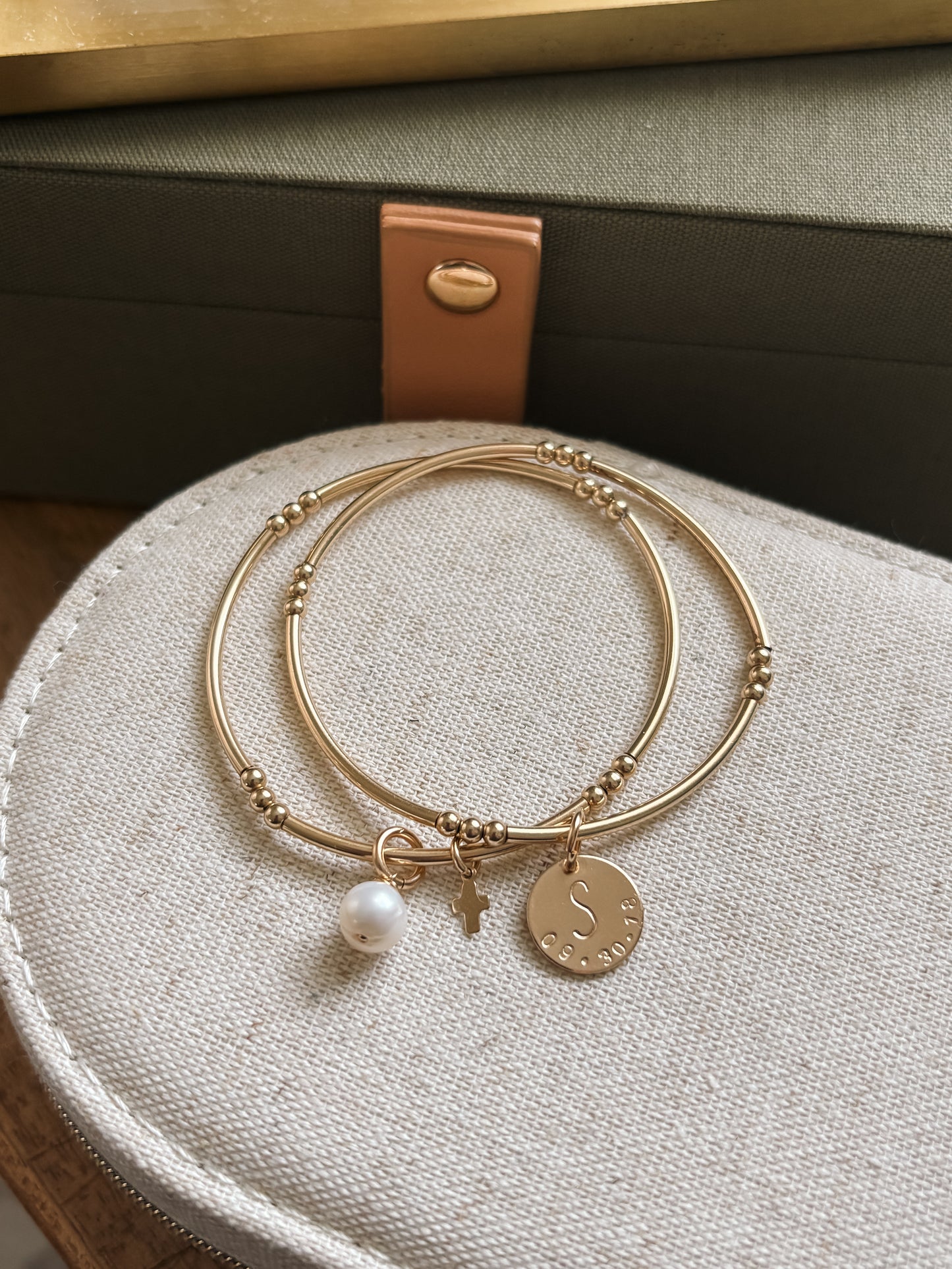 Initial And Pearl Bangles