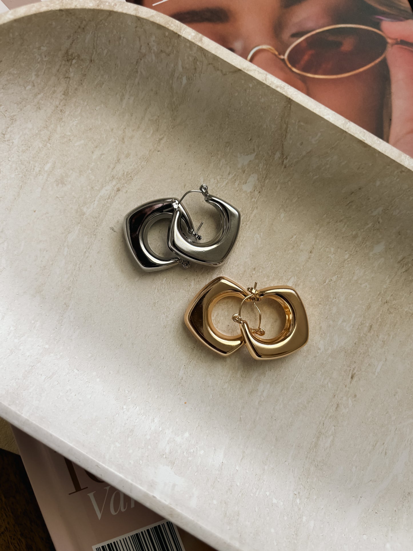 Silver Square Chunky Hoops