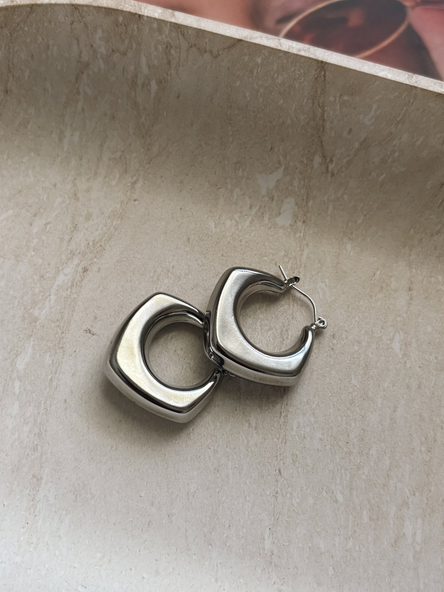 Silver Square Chunky Hoops