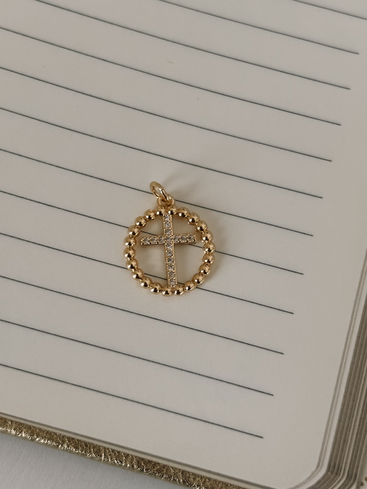 Beaded CZ Cross Coin
