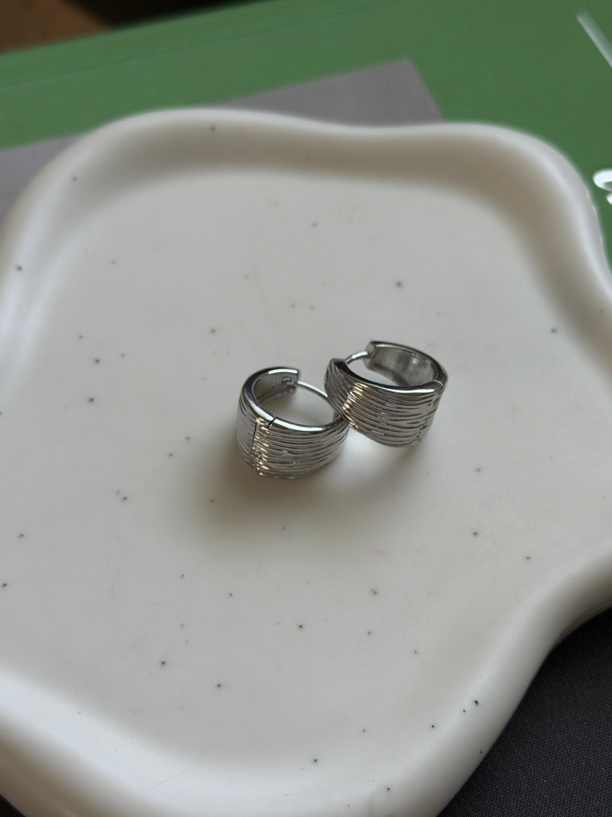 Ribbed Sterling Silver Huggies