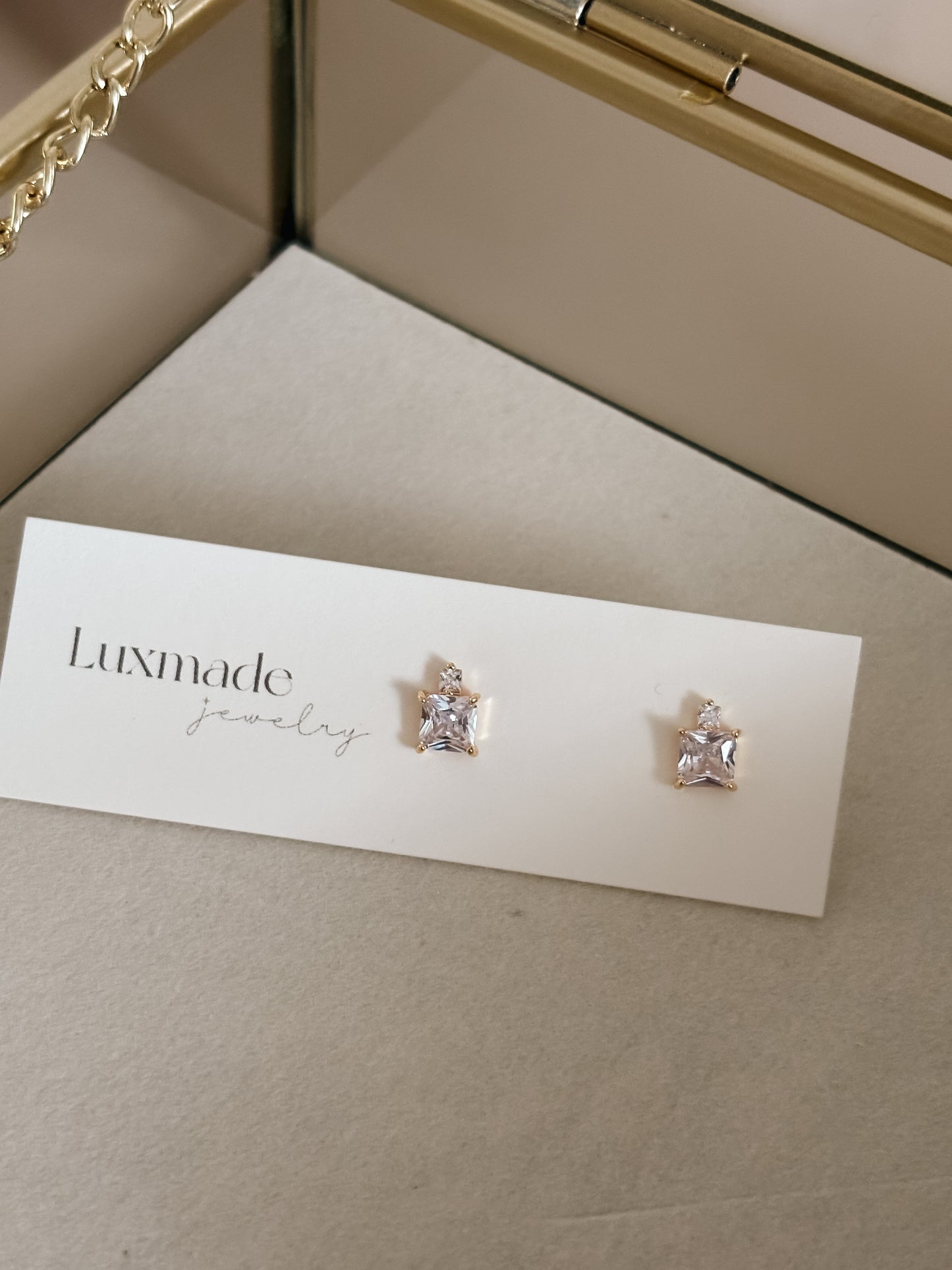 Gold Diamond Square Studs