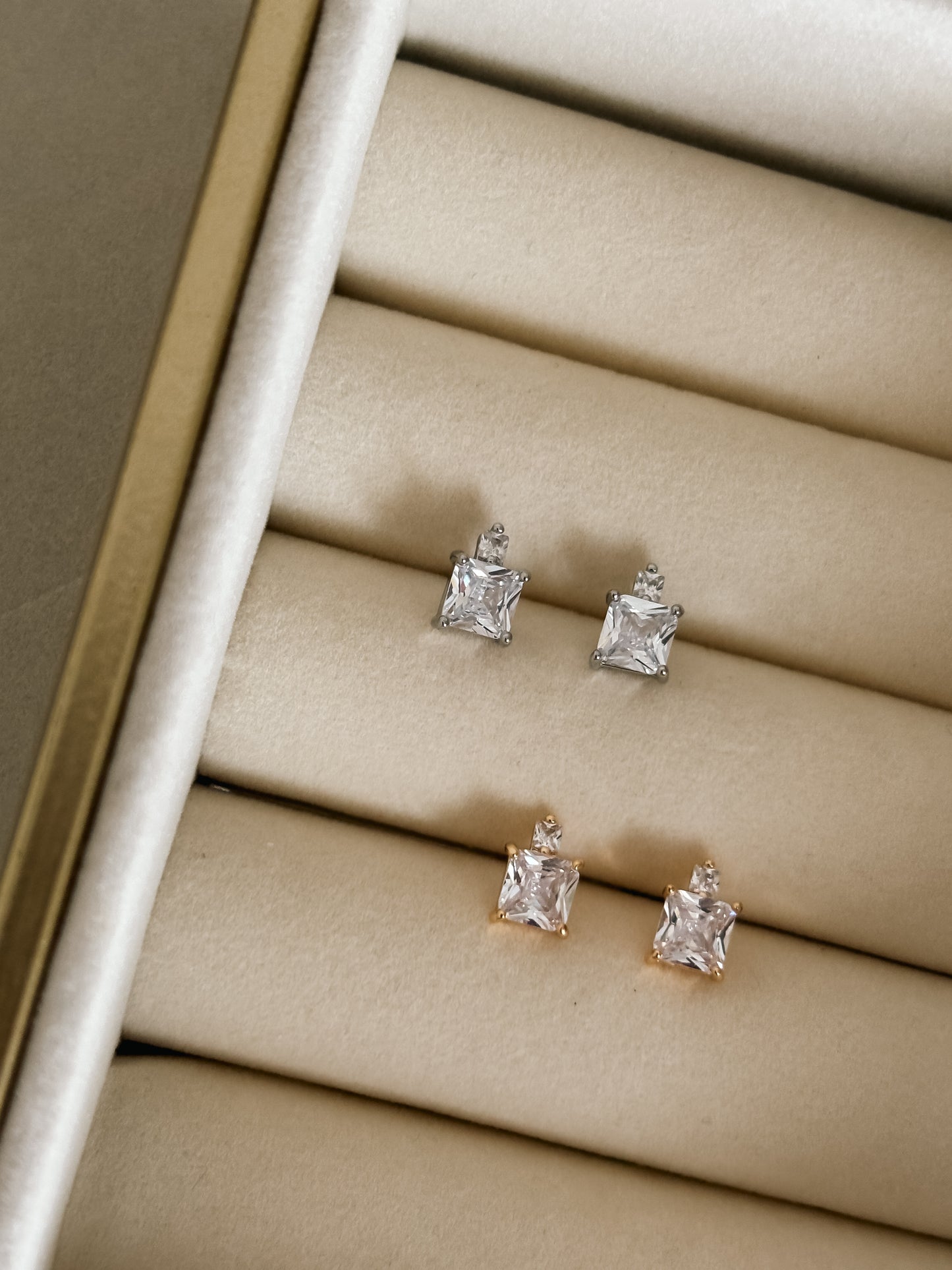 Gold Diamond Square Studs