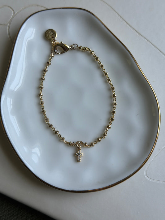 Dainty Beaded Cross Braelet