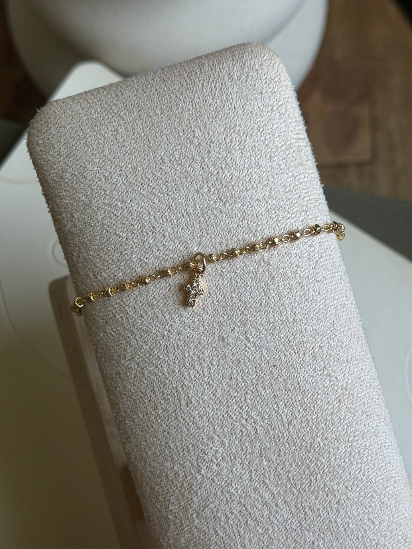 Dainty Beaded Cross Braelet