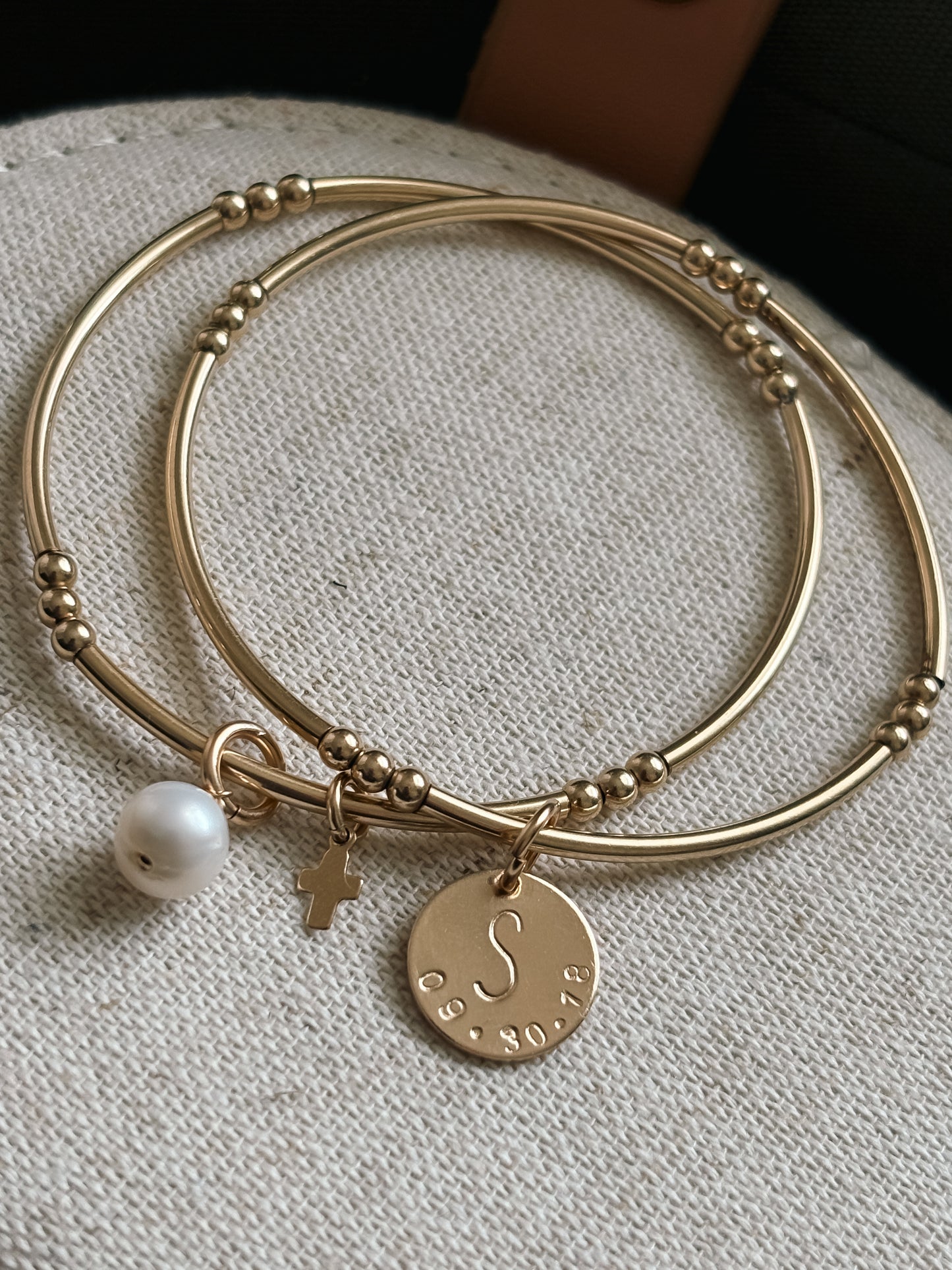 Initial And Pearl Bangles