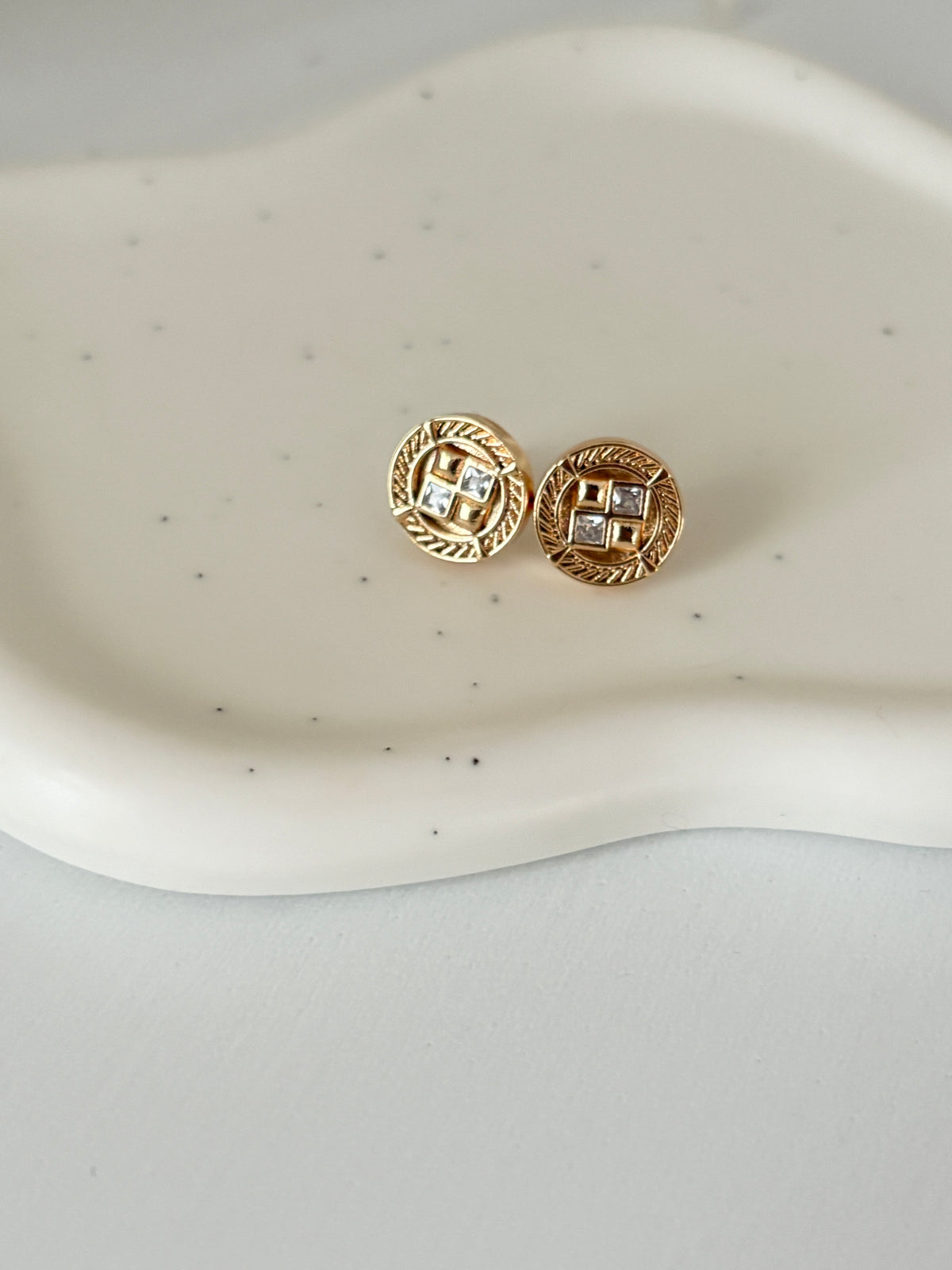 Gold Ribbed CZ Earrings