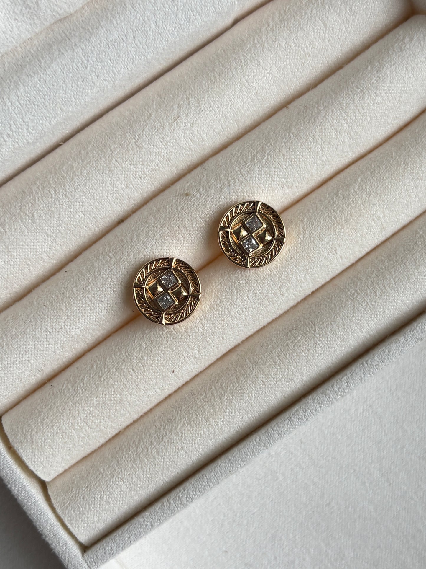 Gold Ribbed CZ Earrings