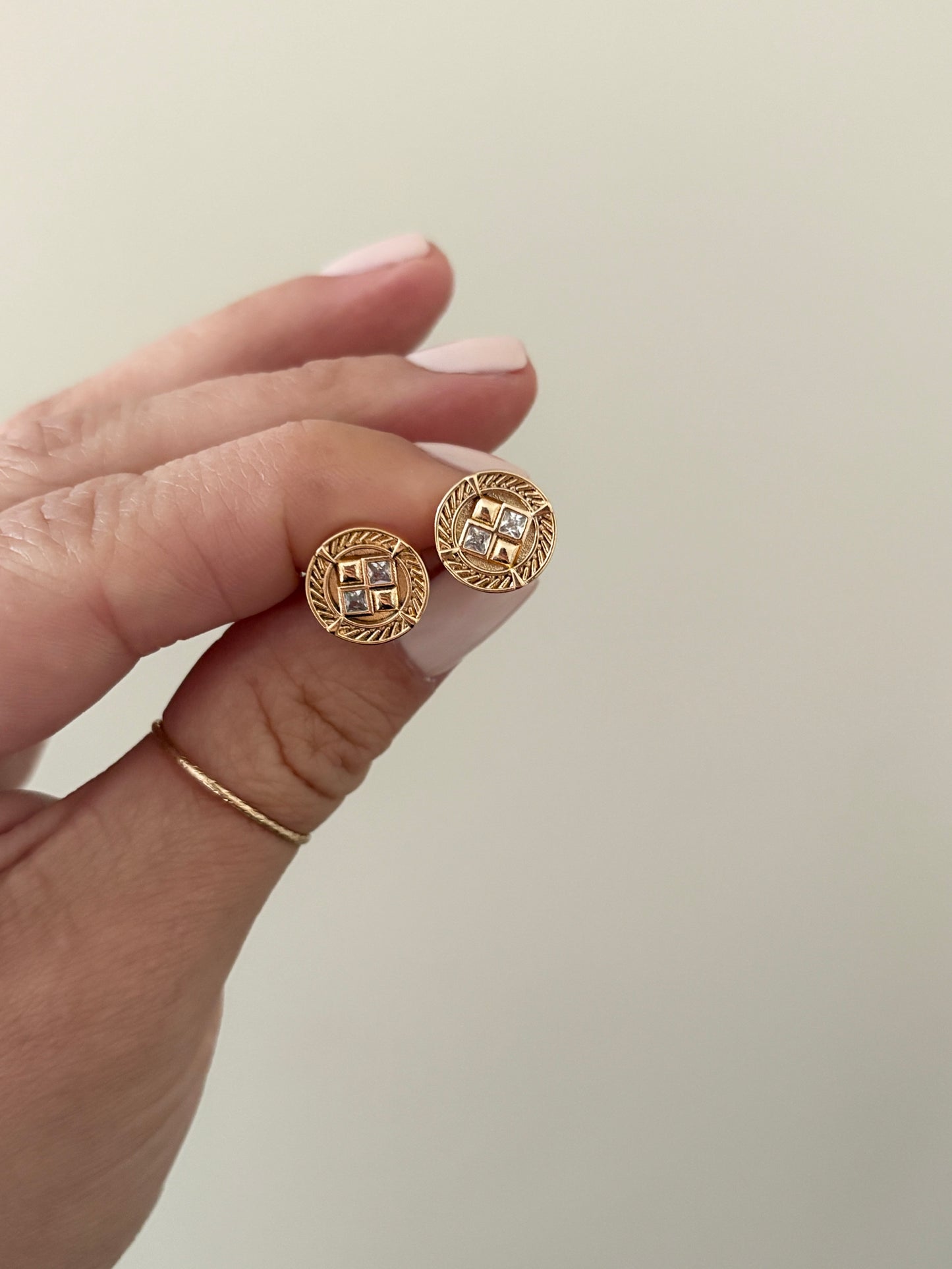 Gold Ribbed CZ Earrings
