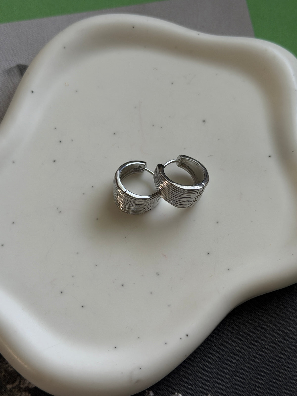 Ribbed Sterling Silver Huggies