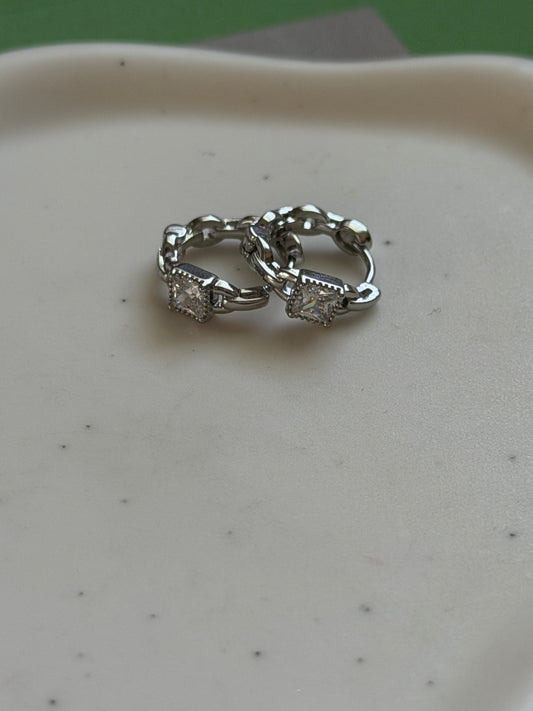 CZ Silver Chain Earrings