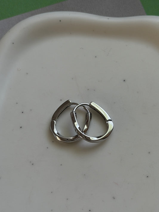 Oval Twist Silver Hoops