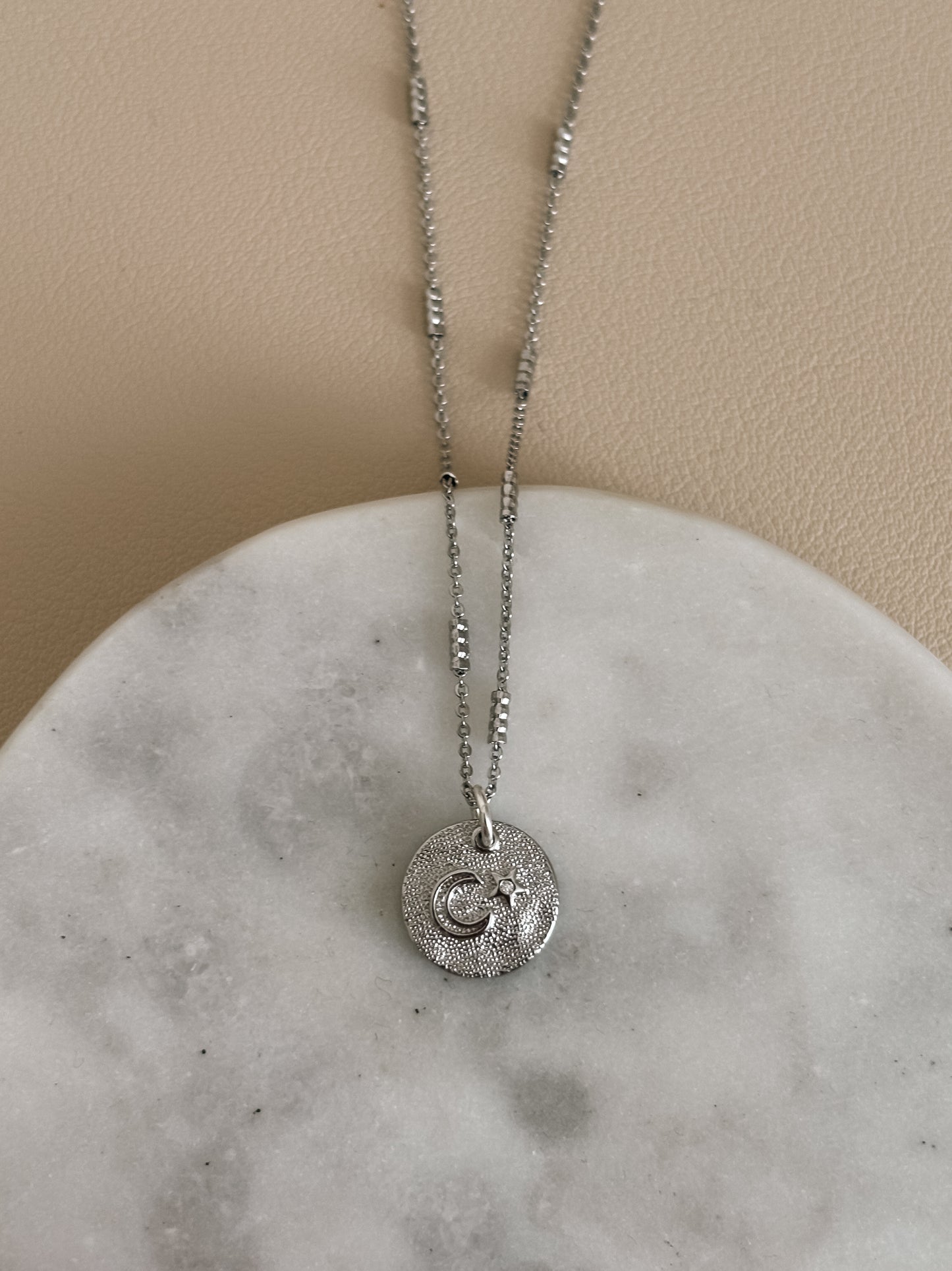 Silver Sun And Moon Coin  Necklace