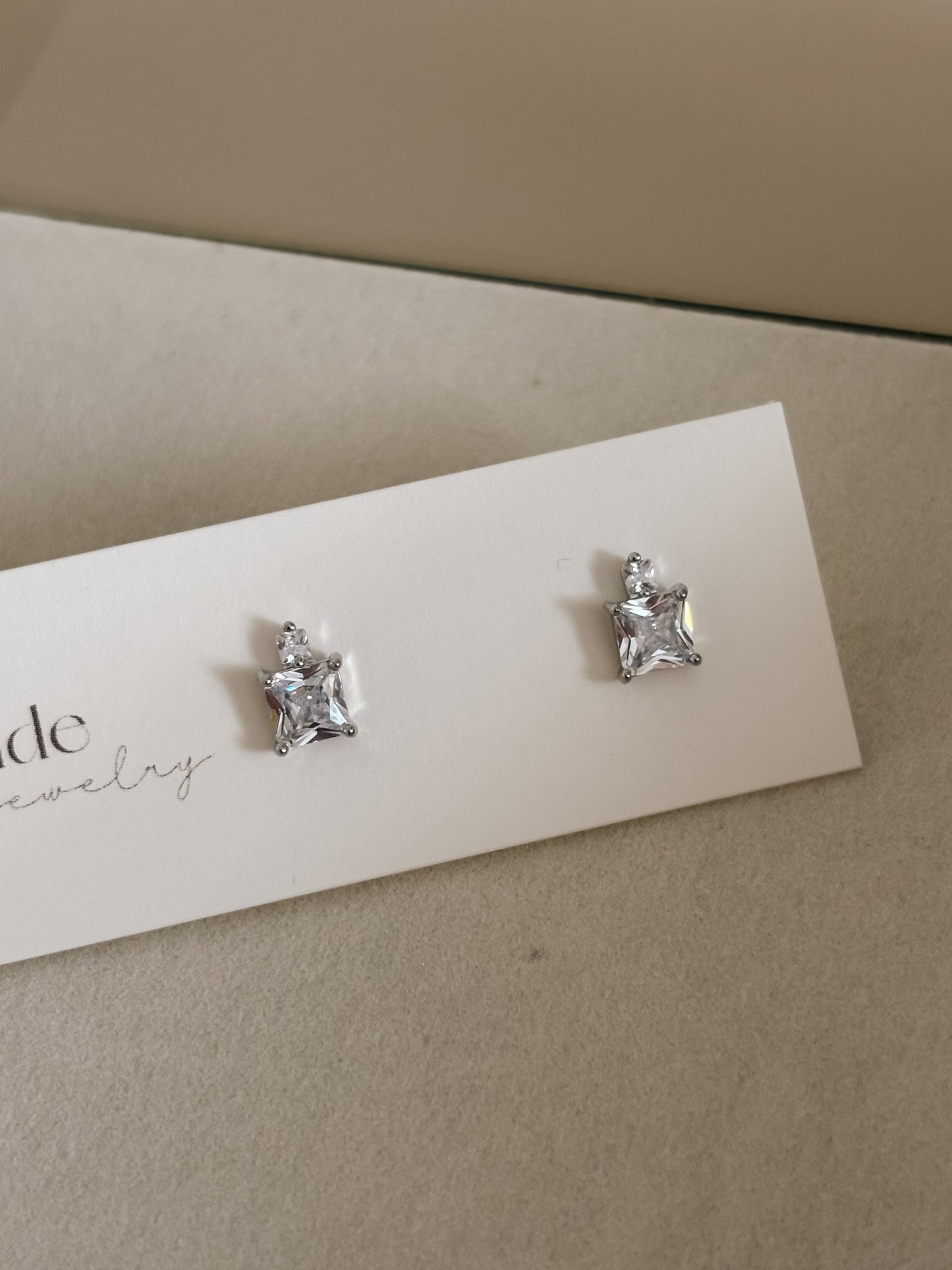Silver Diamond Square Studs