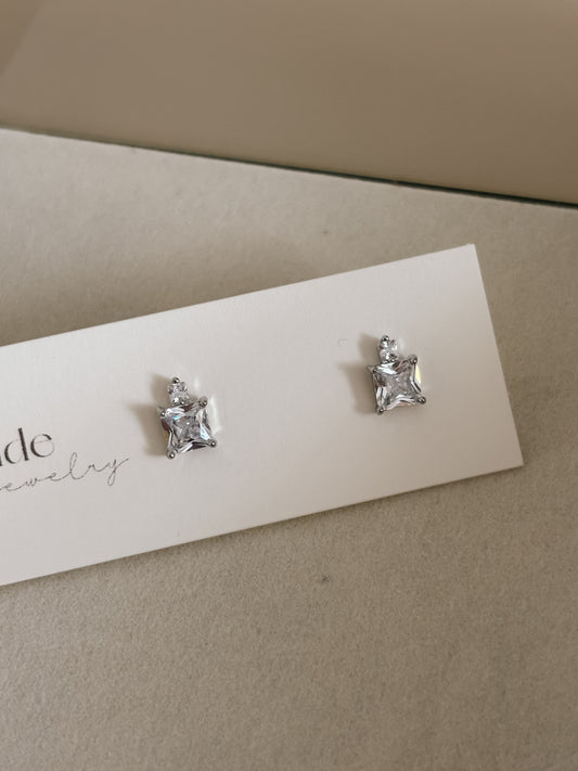 Silver Diamond Square Studs